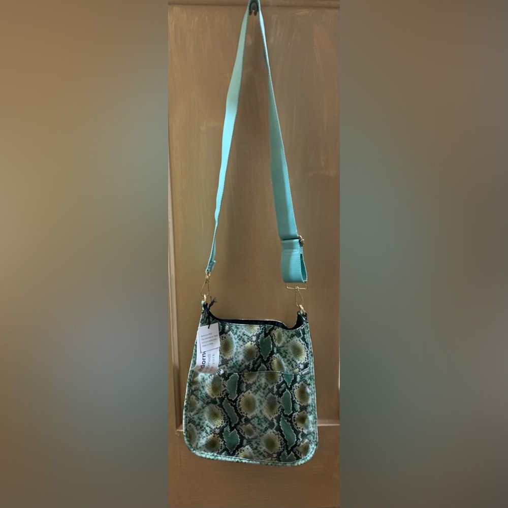 Ahdorned green snake skin crossbody